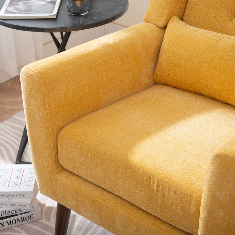 Modern Chenille Upholstered Armchair with Pillow and Solid Wood Leg