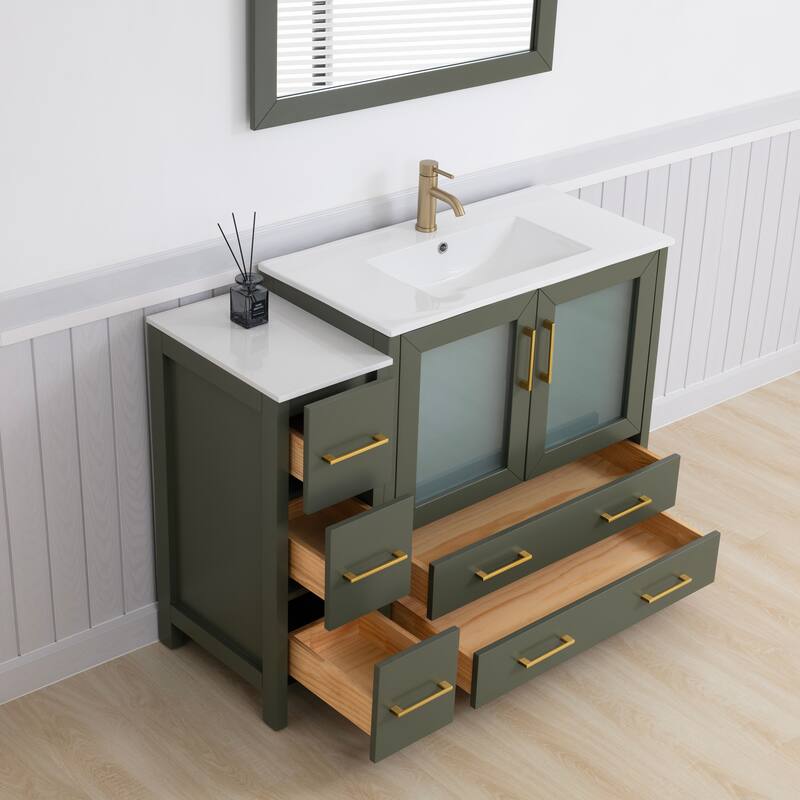 Vanity Art 48-Inch Single Sink Bathroom Vanity Set 5 Dove-Tailed Drawers 2 Cabinets 1 Shelf Soft-Closing Doors with Free Mirror