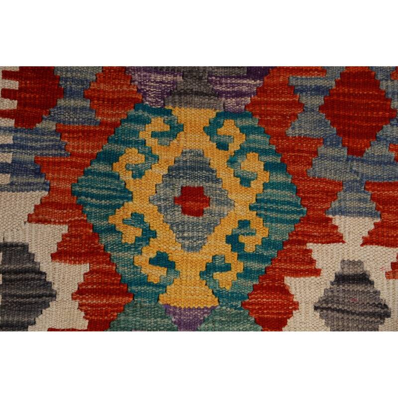 Kilim Oriental Area Rug Hand-Woven Geometric Wool Carpet - 10'3"x 13'1"