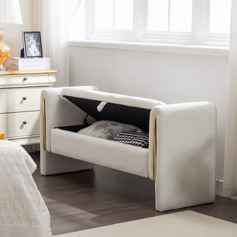 Storage Bench Bedroom Bench With Gold Metal Trim Strip