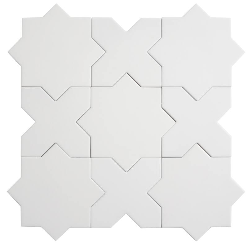 Seville 7" Star with 5" Cross Matte Porcelain Wall and Floor Tile (10.62 sq ft/case) - 68 Pack - Pure White