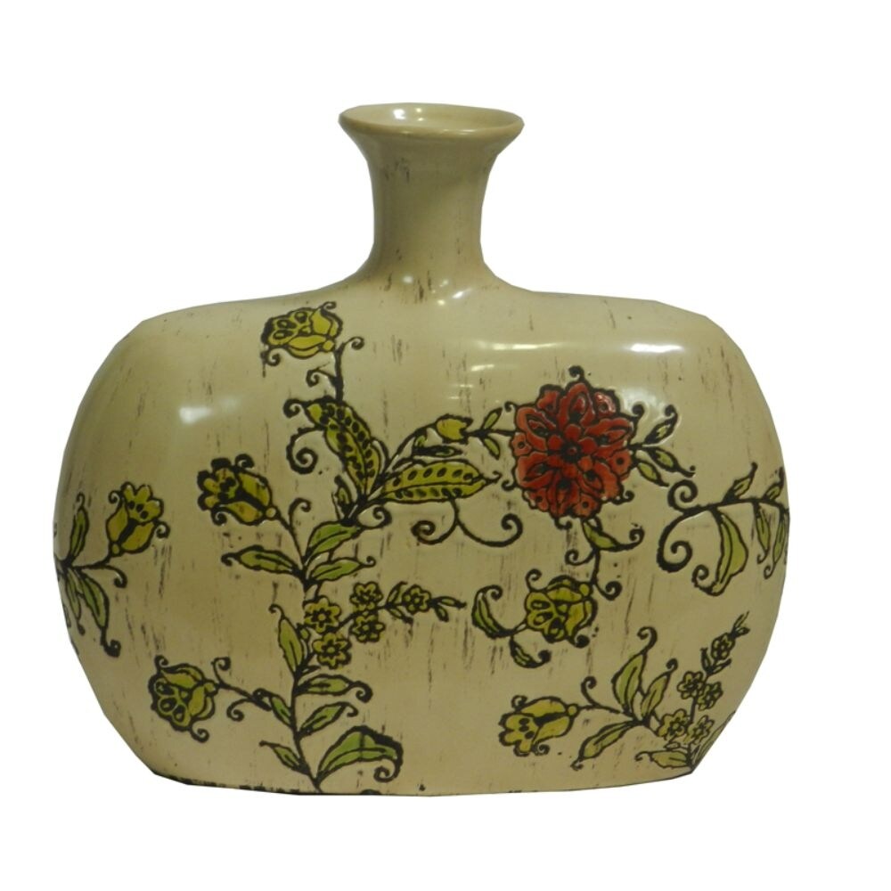 Small Benzara Exquisite Ceramic Vase with Hammered Design 