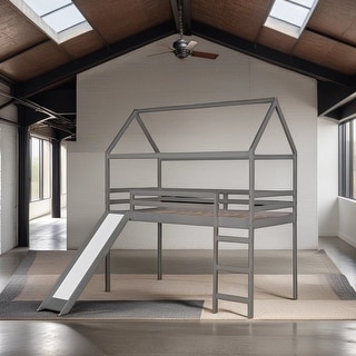 Solid Wood Twin Loft Bed with Slide and Ladder House Bed with Slide ...