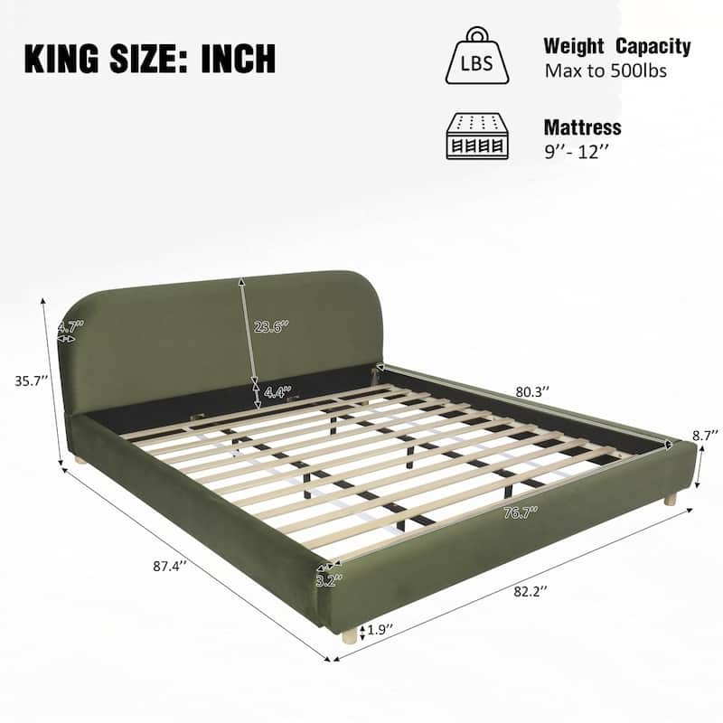 Upholstered Platform Bed with Curve-Shaped Design Headboard