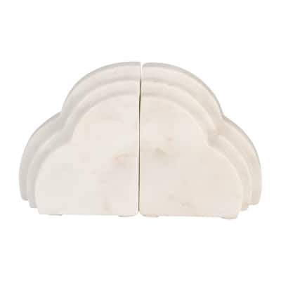 White Marble Cloud Bookends - 6" Modern Decorative Stone Set for Home & Office (Set of 2) - 5" x 3" x 6"