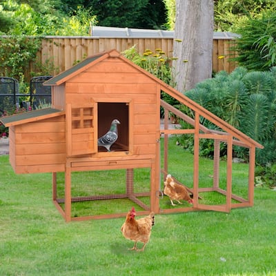 75" Waterproof Roof Two-tier Wooden Chicken Coop Rabbit Poultry Cage Habitat with Egg Case & Tray