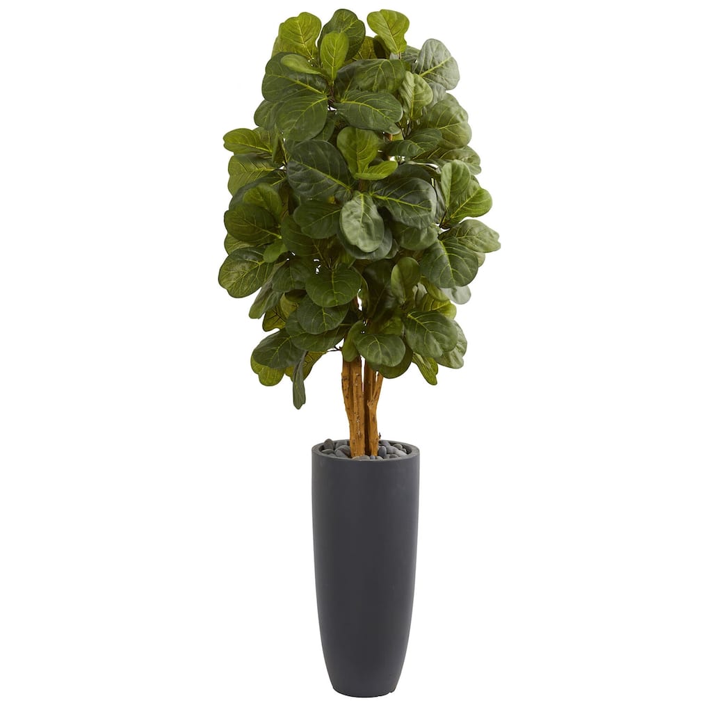 5.5ft Fiddle Leaf Artificial Tree in Gray Cylinder Planter with Oversized Green Leaves for Elegant Home Decoration