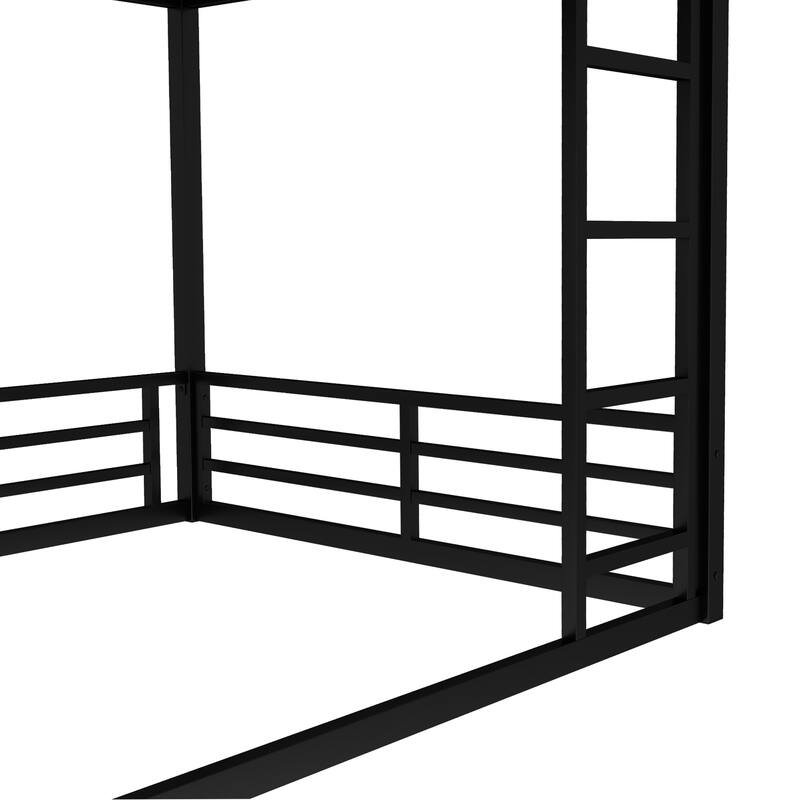 Roomfitters Metal Twin/Full Floor Bunk Bed Frame, Heavy-Duty Noise-Reduced Design, Black