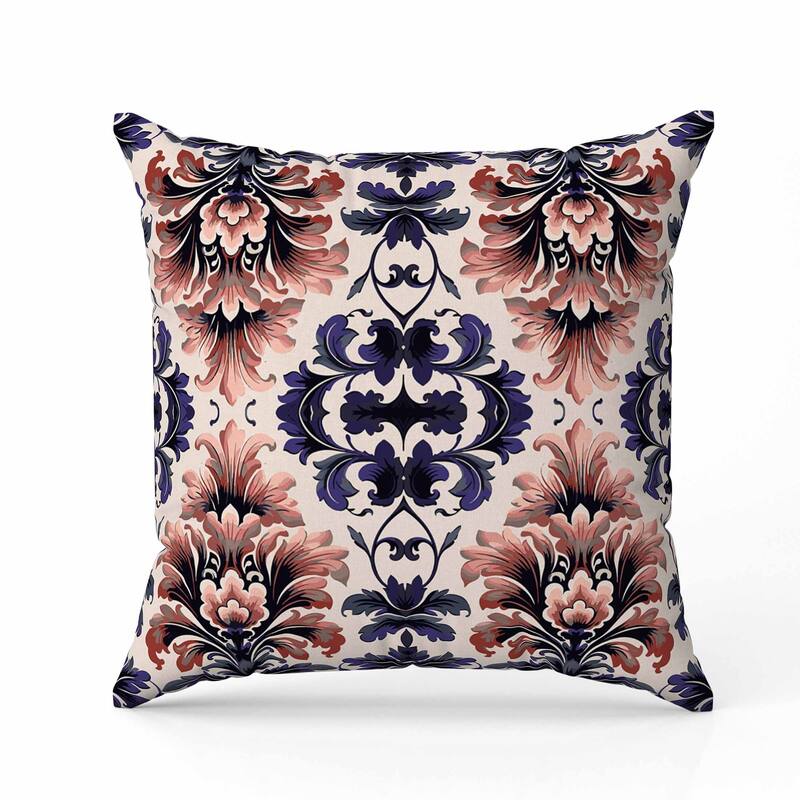 Damask Rapture Faux Suede Reversible Throw Pillow Grey and Blue
