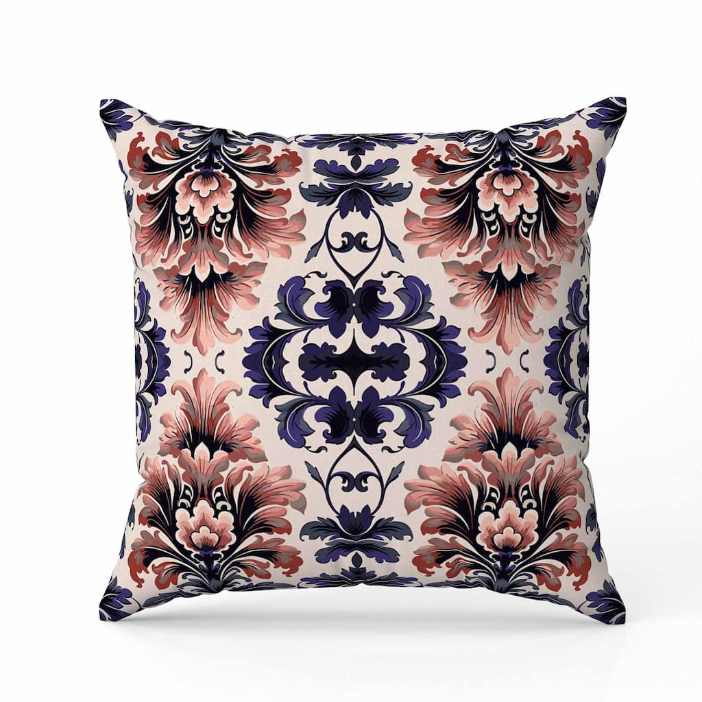 Damask Rapture Indoor/Outdoor Reversible Throw Pillow Grey and Blue