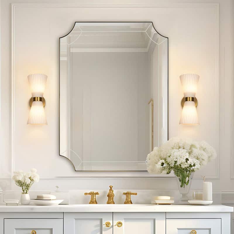 2-Light Hourglass Ribbed Glass Up & Down Wall Lamp Ambient Lighting