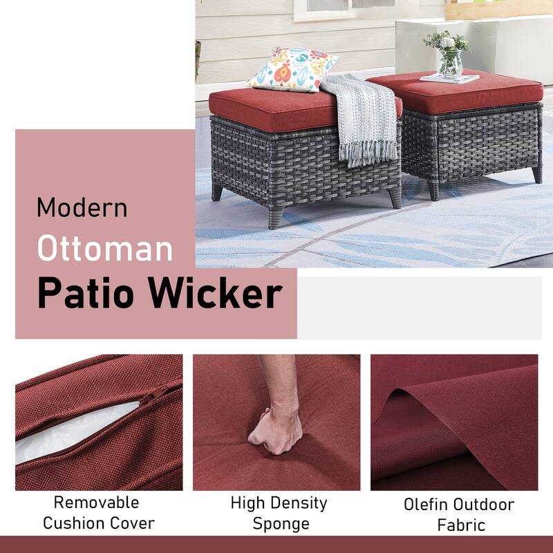 Outdoor Ottomans for Patio Set of 2 PE Wicker