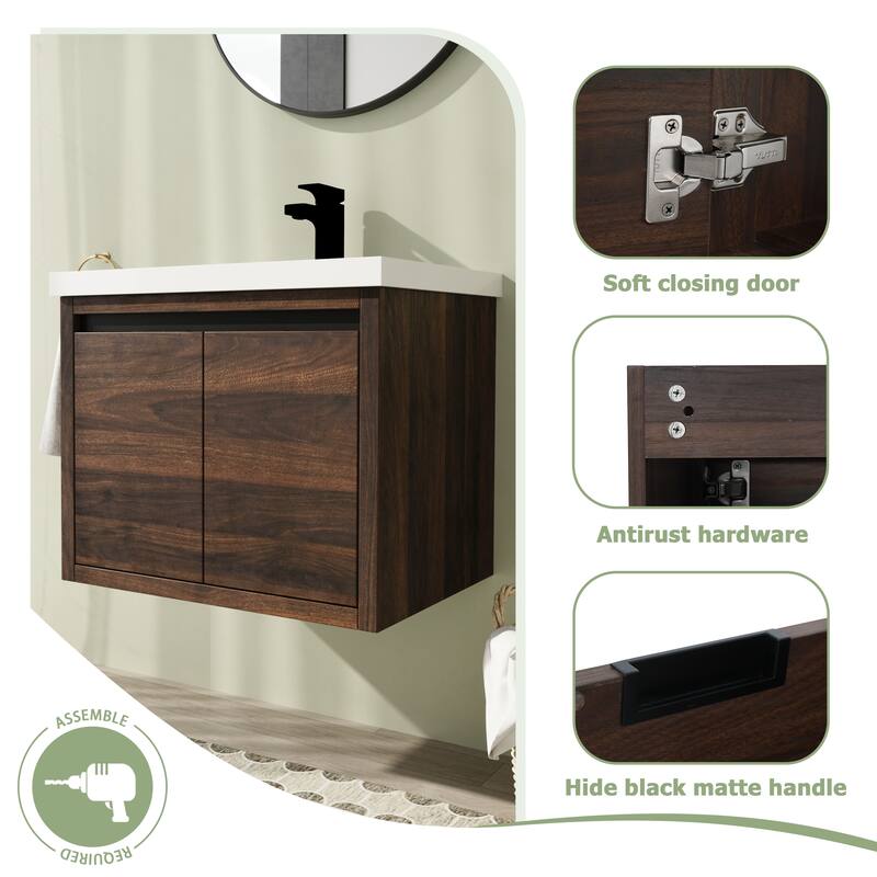 24" Floating Bathroom Vanity with Sink, Wall Mounted Bathroom Vanity with Soft Close Door