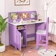 preview thumbnail 1 of 7, Kids Table and Chair Set for Arts, Crafts, Homework, Home School - 35.5" x 17.5" x 33.5" (L x W x H) Purple and White