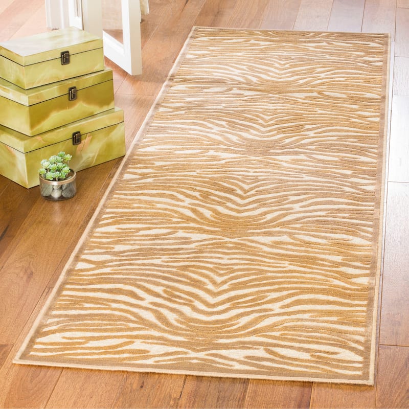 Martha Stewart by SAFAVIEH Jelezna Abstract Viscose Rug - 3'3" x 5'7" Runner - Taupe/Cream