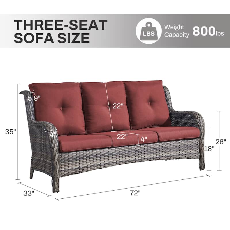 Gymojoy 3-Seat Outdoor Sofa, Durable All-Weather PE Wicker with Olefin Cushions