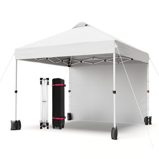 10x10 Pop Up Canopy Tent with 1 Removable Sidewall, with Wheeled Bag and 4 Weight Bags for Patio, Party, Events, Camping-White