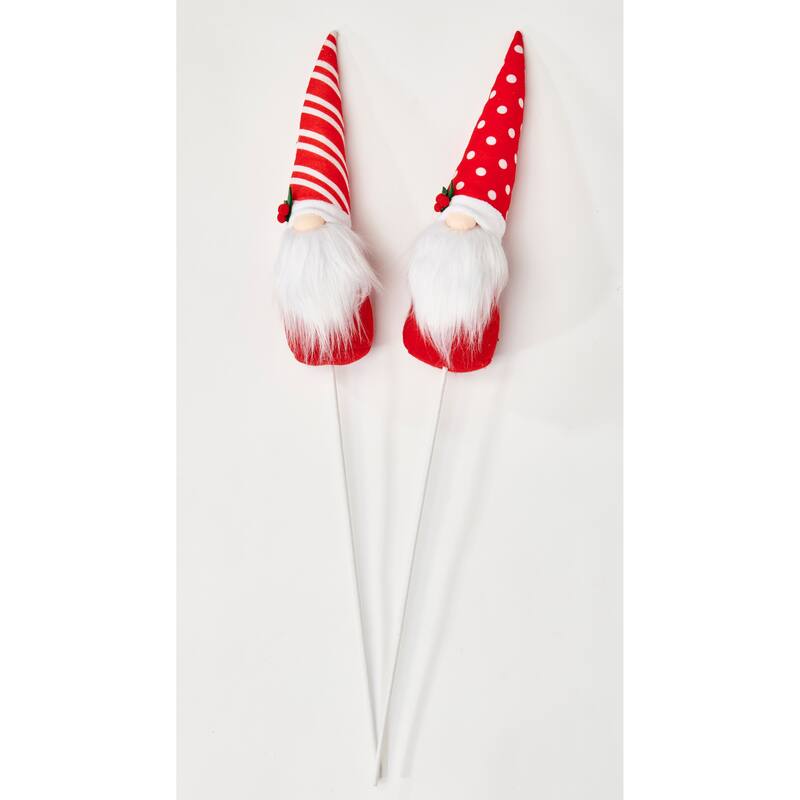 13" Christmas Gnome on 17" Stick, Set of 2 - Multicolor