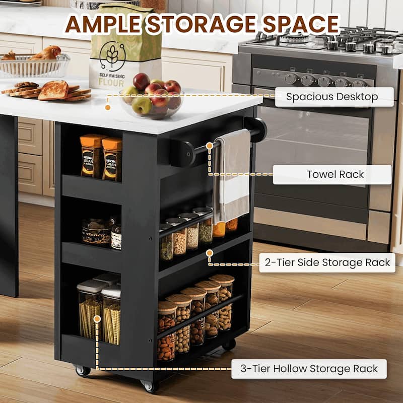 EROMMY Foldable Kitchen Island Table with Storage, Rolling Collapsible Dining & Work Table.