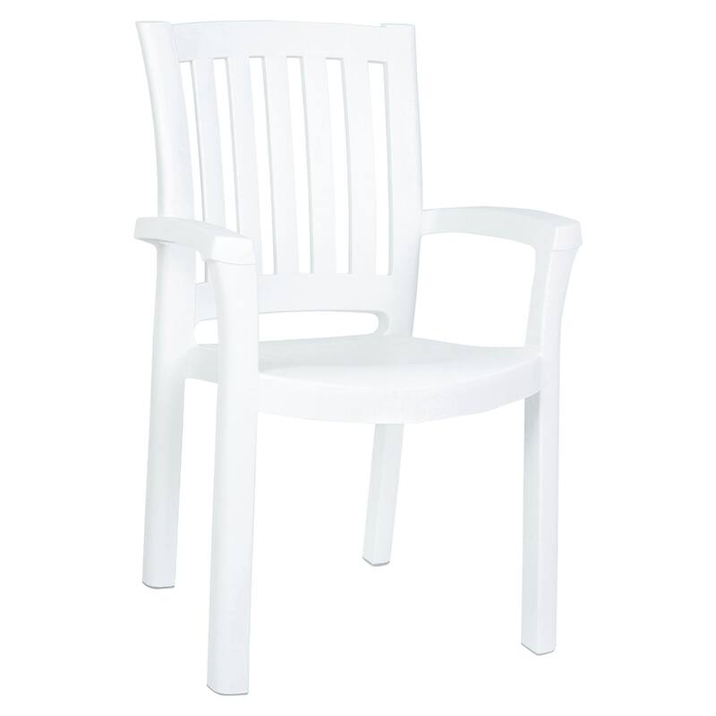 35.5" White Resin Solid Stackable Weather Resistant Dining Arm Chair