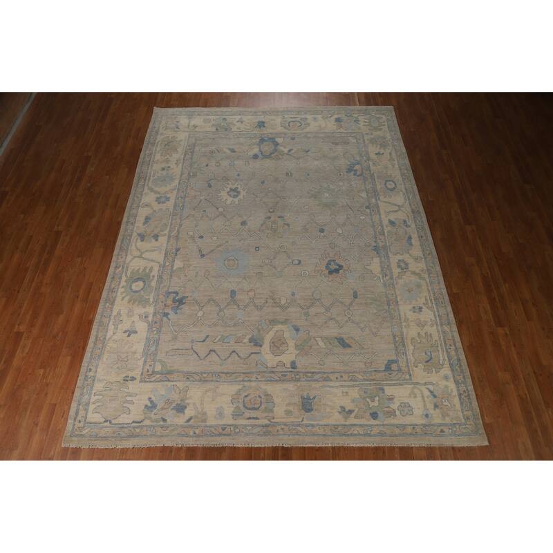 Grey Oushak Turkish Area Rug Vegetable Dye Handmade Wool Carpet - 8'9"x 11'8"