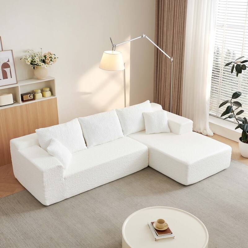 103.54" Modular Chenille Cloud Sectional Sofa with Throw Pillows - White - Left Facing