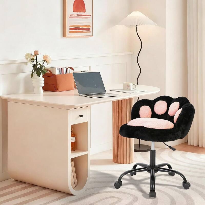 360°Rotating Height Adjustable Cute Cat Paw Office Chair with Wheels for Bedroom, Home Office