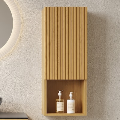 Wall Mounted Bathroom Cabinet with Door and Shelves in Oak