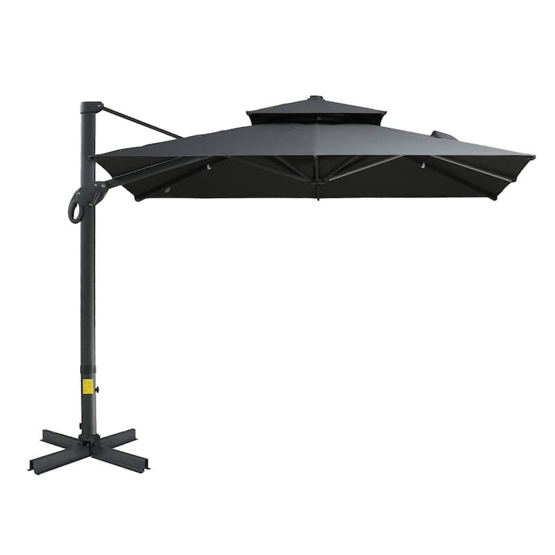 Cantilever outdoor patio umbrella with crank handle and cross base - Gray
