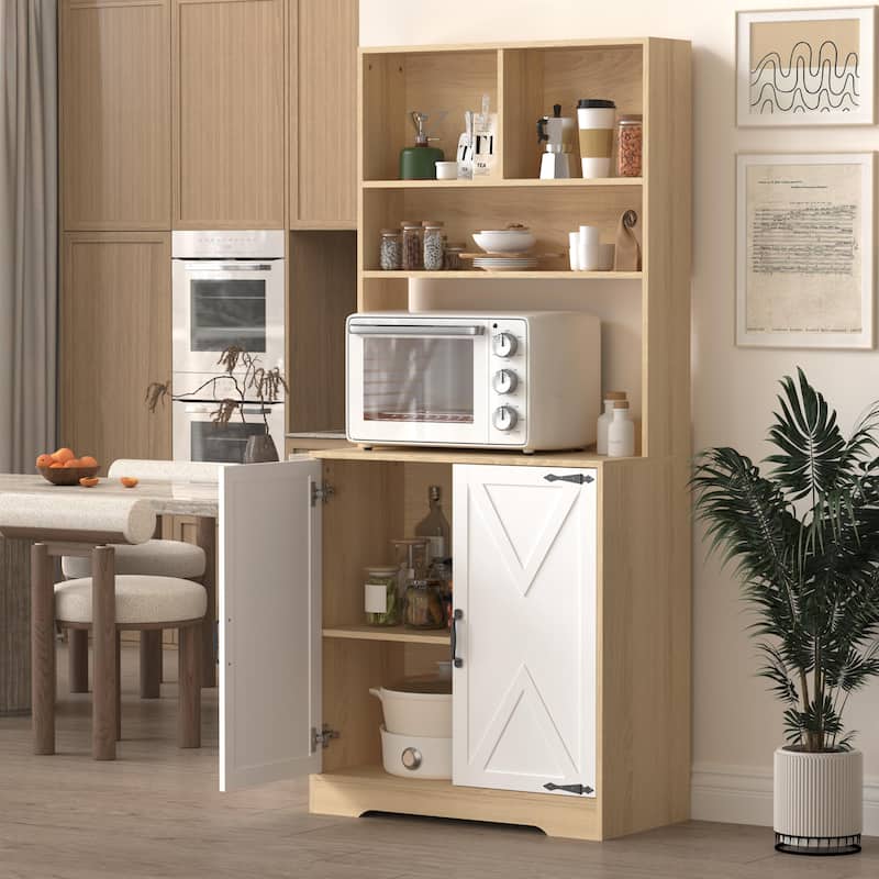Pantry Cabinet with 2 Doors, 3-Tier Modern Kitchen Cabinet with Shelves, Freestanding Larder Cupboard