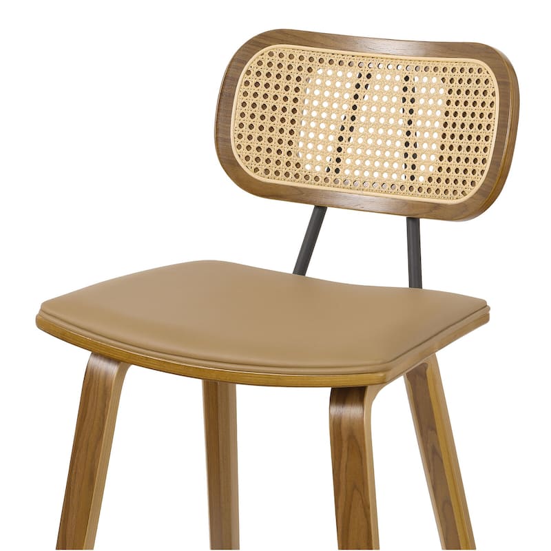 26-inch Wood Counter Height Bar Stools with Rattan Back