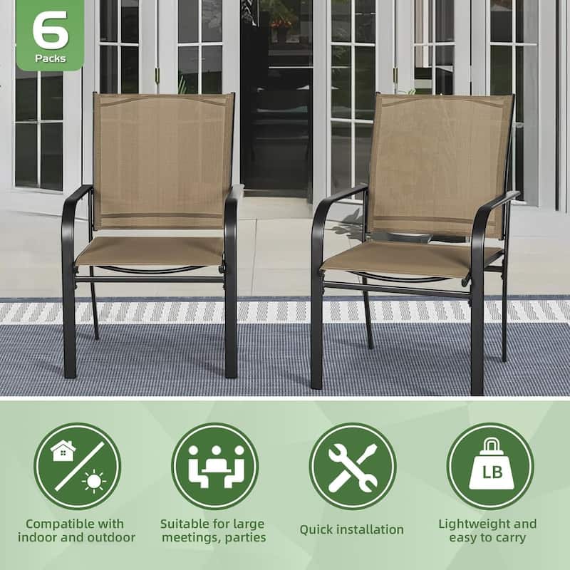 7 Piece Outdoor Patio Metal Dining Set of 6 Textilene Chairs and Rectangle Table with Umbrella Hole
