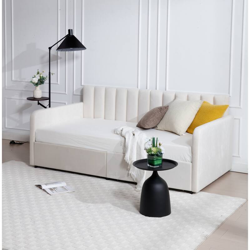 Velvet Upholstered Twin Daybed with Tufted Backrest and 2 Drawers for Master Bedrooms, Guest Rooms, Modern Design