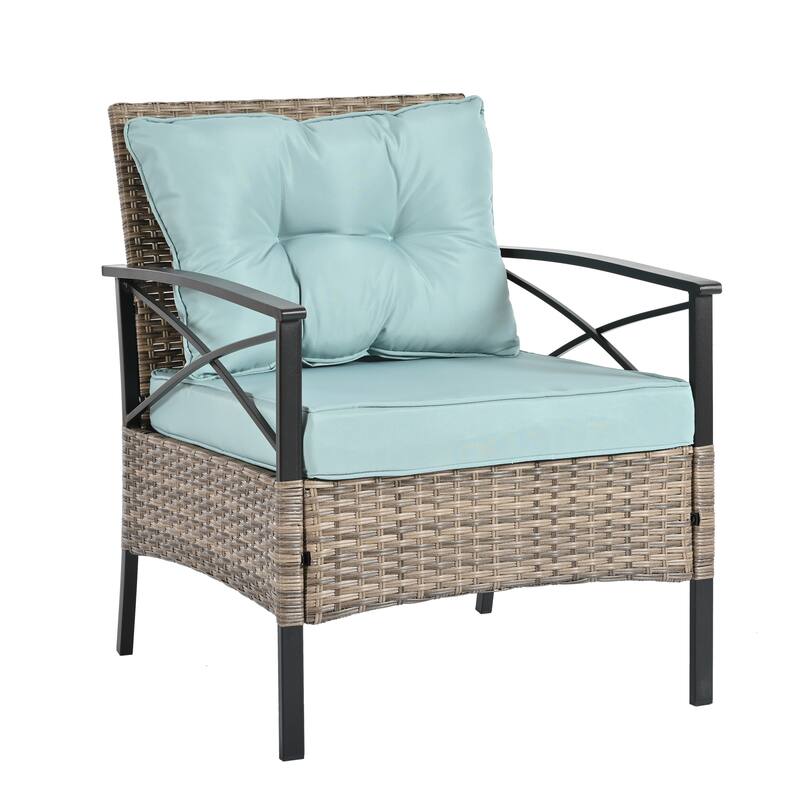 GDFStudio - Palermo 4-Piece Outdoor PE Wicker Patio Set with Cushions and Black Metal Coffee Table, Seats 4