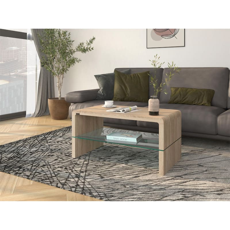 Ren Home Maja Wood Coffee Table with Glass Shelf