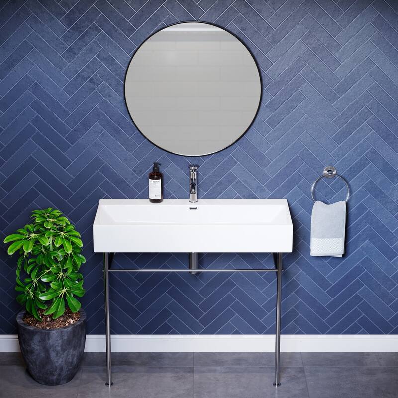 Swiss Madison SM-CS714 Claire Ceramic Wall Mounted Bathroom Sink - Glossy White