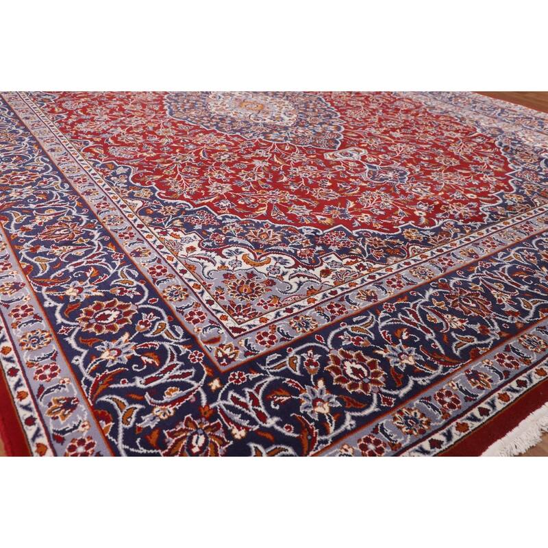 Traditional Kashan Turkish Area Rug Floral Machine-Made Carpet - 9'8" x 12'9"