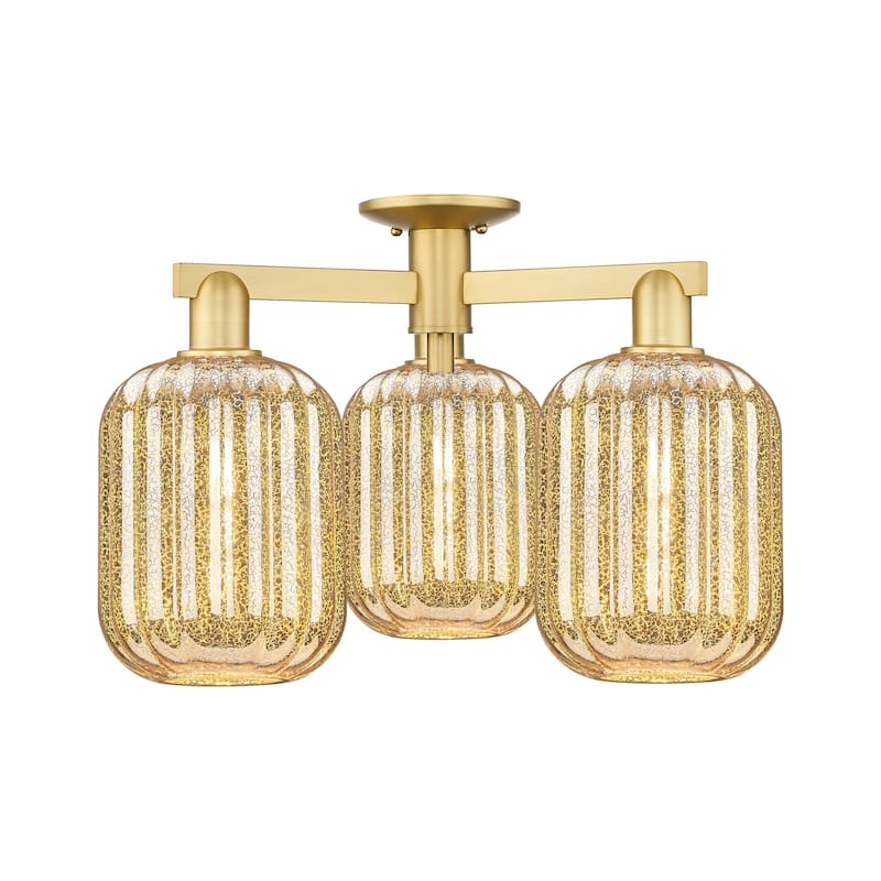 Innovations Lighting 716-3F-14-24 Preston Semi-Flush Cylinder Preston - Satin Gold / Mercury