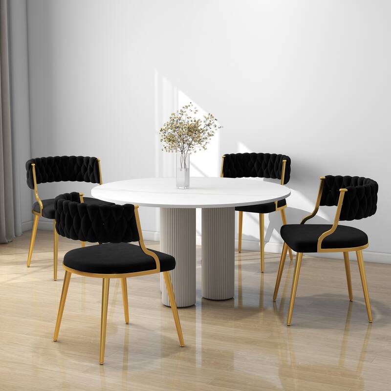 Set of 4 Tufted Velvet Dining Chair with Metal Legs