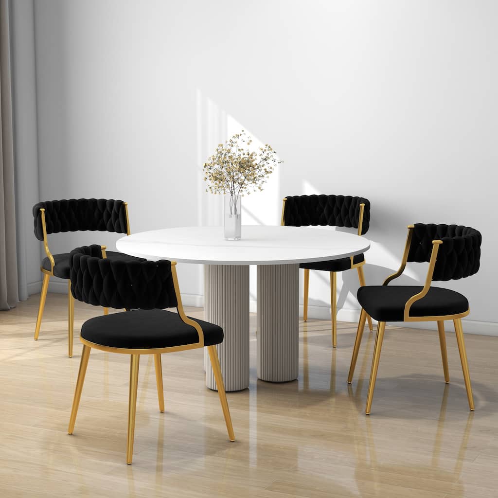 Set of 4 Tufted Velvet Dining Chair with Metal Legs