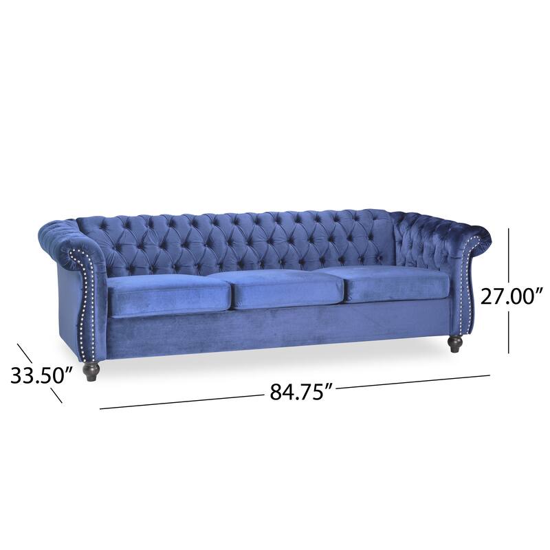 Chesterfield 3-Seater Velvet Sofa with Tufted Back and Nailhead Trim for Living Room