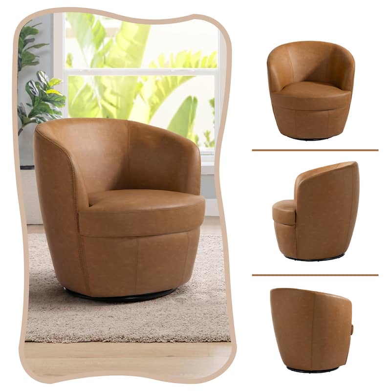 PU Leather Swivel Barrel Chair Set of 2