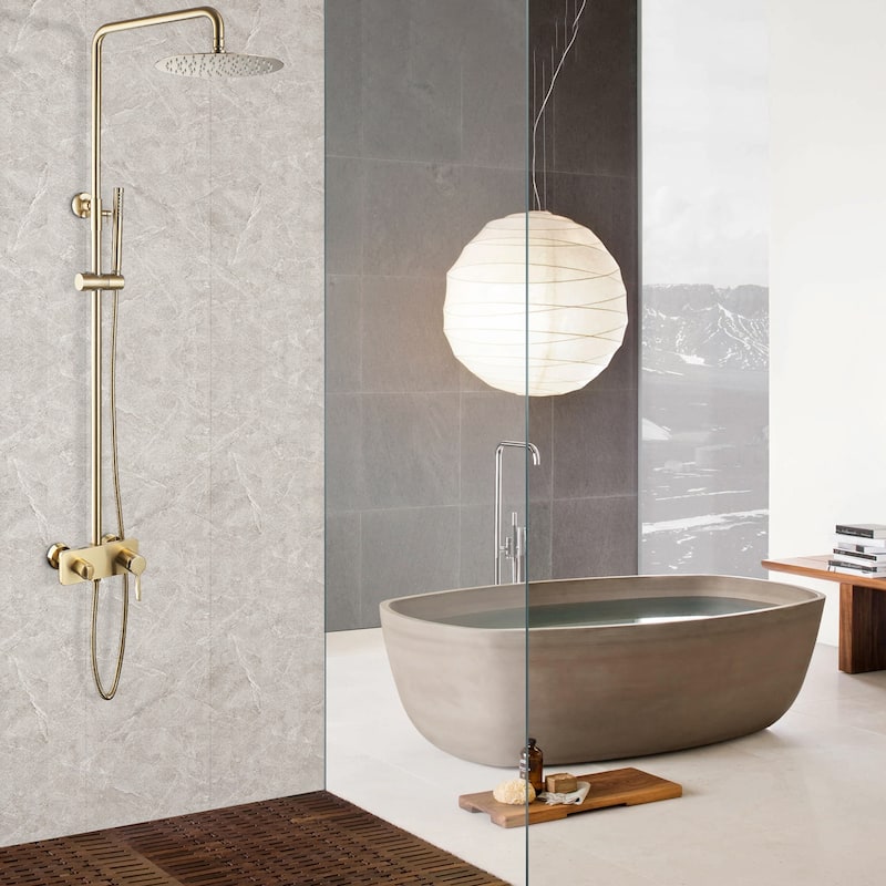 Luxury 10'' Wall Mounted Shower Head Rainfall with Handheld Spray in Brushed Gold - Square