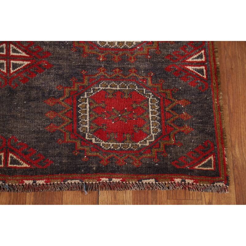 Distressed Geometric Balouch Persian Area Rug Handmade Wool Carpet - 3'6" x 6'9"