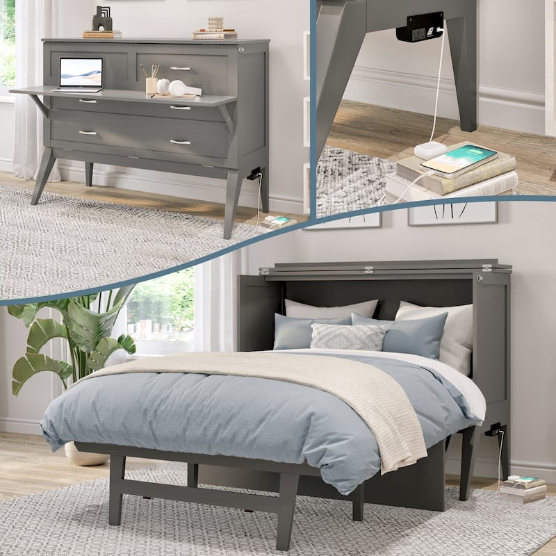 Northampton Full Murphy Bed Desk with Mattress - Grey
