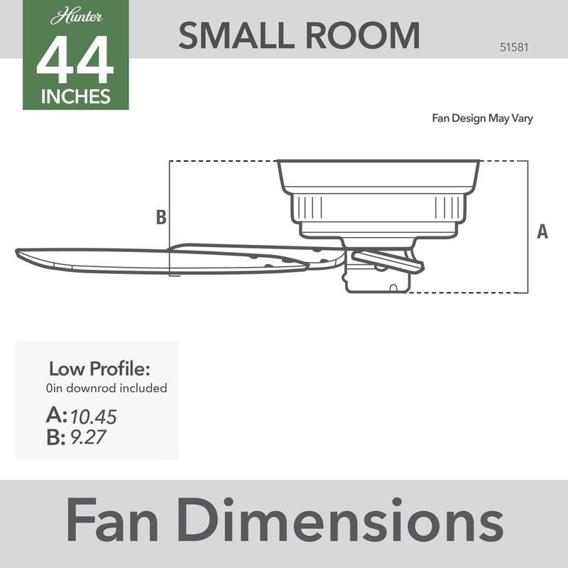 Hunter 44" Terrace Cove Outdoor Low Profile Ceiling Fan and Pull Chain, Damp-Rated
