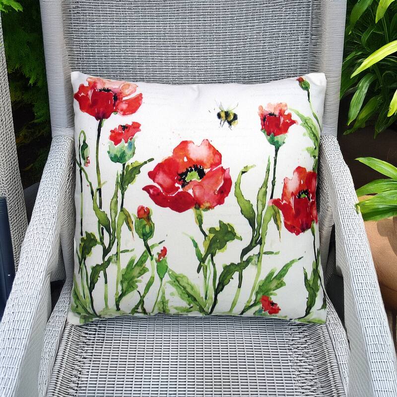 Magnolia Casual Outdoor Pillow Poppies and Bee 18x18