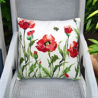 Magnolia Casual Outdoor Pillow Poppies and Bee 18x18