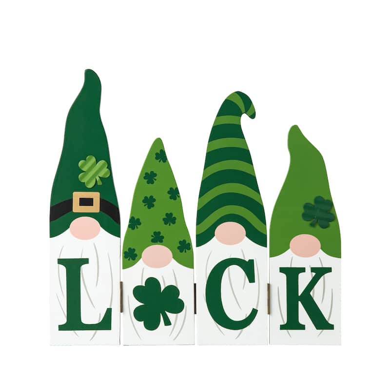 Glitzhome 12.5"L St. Patrick's Wooden Luck Shamrock Gnome Table Decor