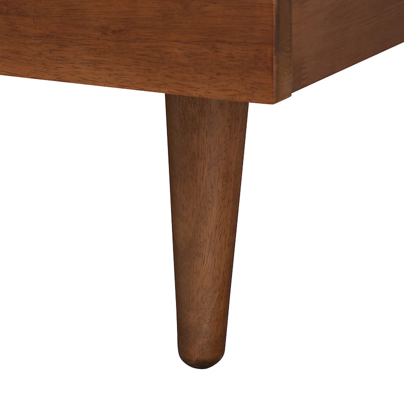Graham Mid-Century Modern Transitional Ash Walnut Finished Wood Queen Size Platform Storage Bed with Built-In Nightstands